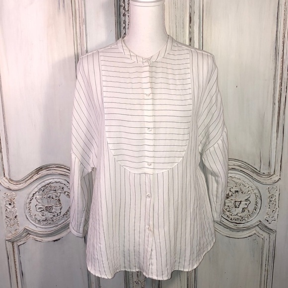 Mossimo Mid Sleeve Stripes Drop Shoulder Button Down Blouse Size Medium - Picture 1 of 7